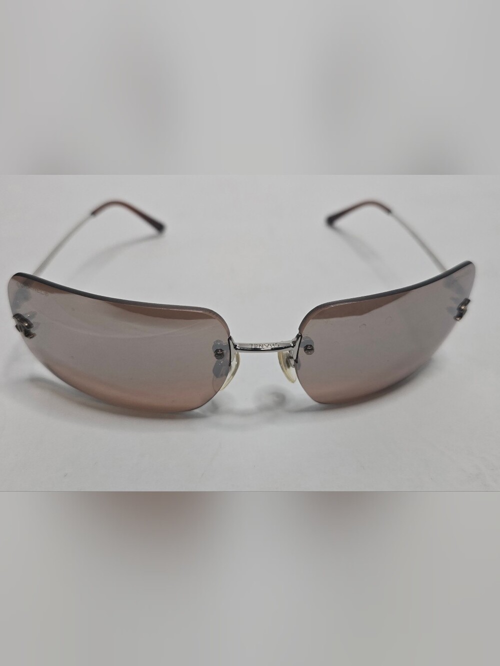 CHANEL Rimless Sunglasses Gold Brown Gradient CC Logo